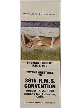 Vintage Matchbook Cover 1978 RMS Convention Fullerton CA Thomas Torrent Pinup